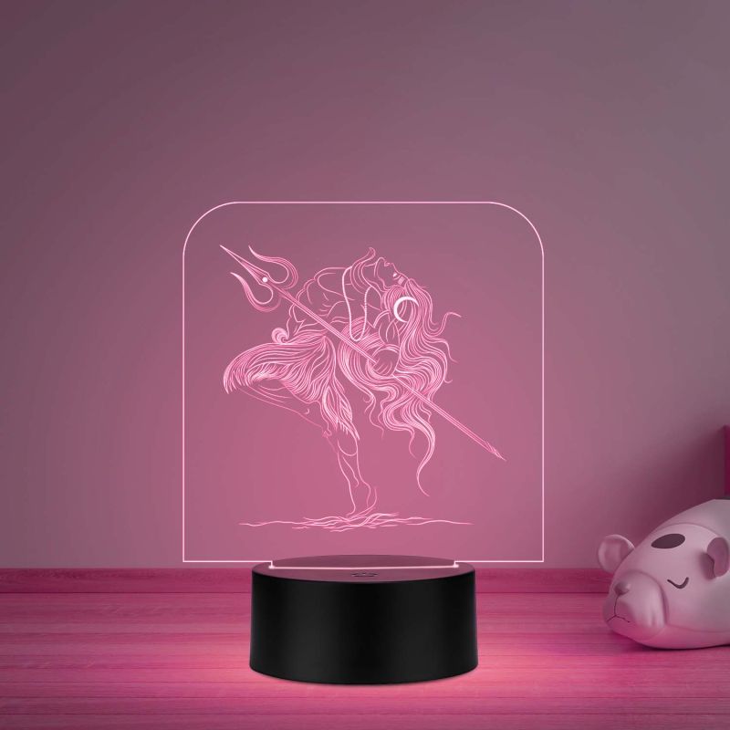 3D Illusion Shiv shambhu Night lamp for Home puja Room mandir Temple Home décor with multicolored